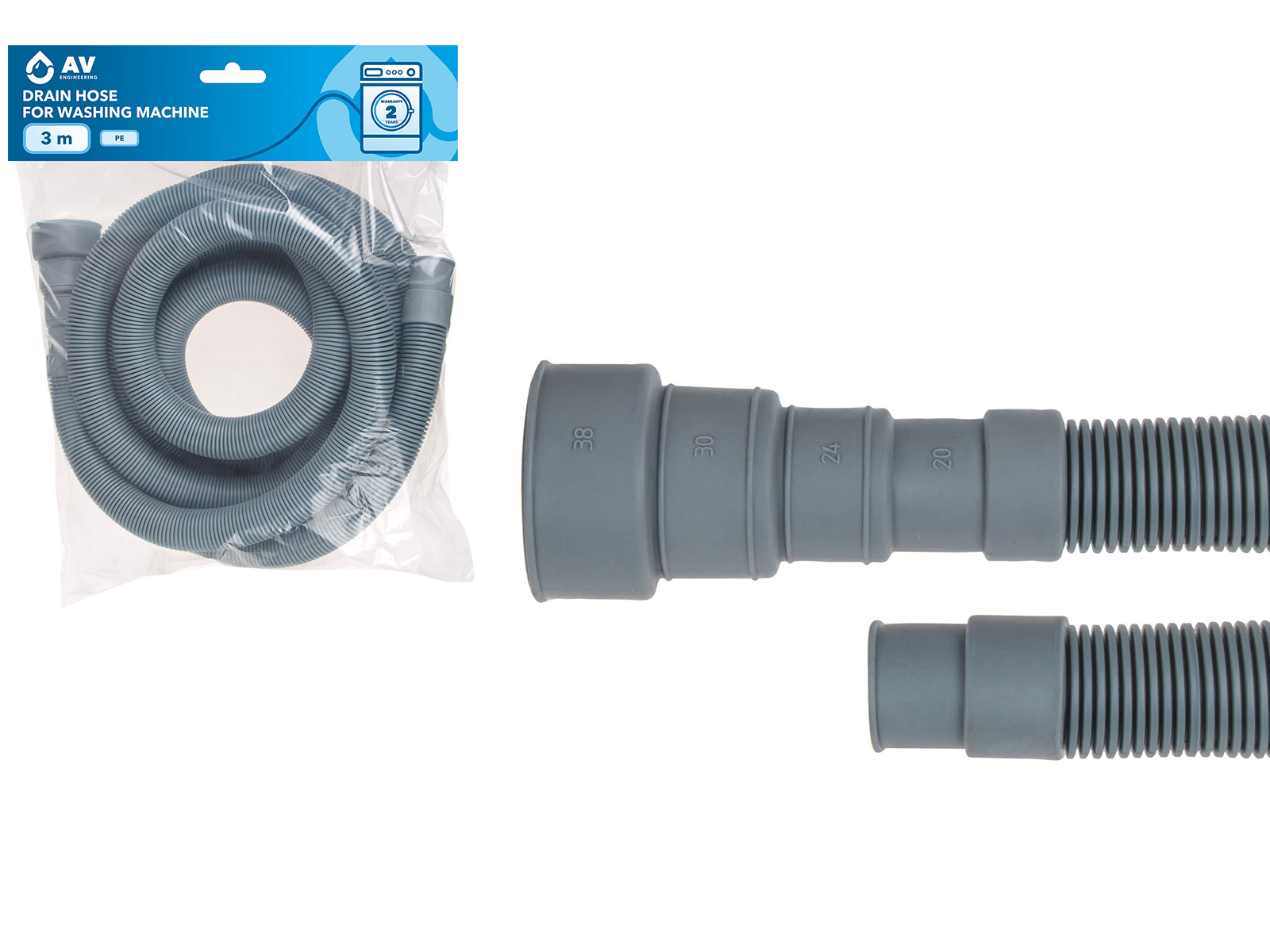 Шланг сливной для стиральной машины 3,0 ПЭ, AV Engineering