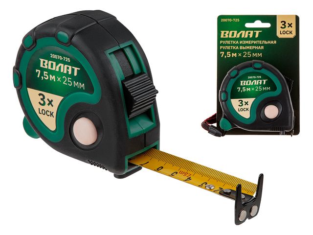 Рулетка  7,5м/25мм обрезин. корп. ВОЛАТ