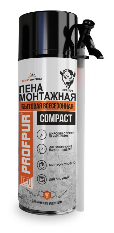 Пена монтажная бытовая всесезонная PROFPUR COMPACT (260мл)