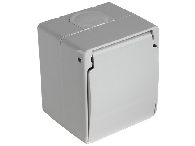 Розетка 1-ая (открытая, с/з, с крышкой) серая, NEMLIYER, MUTLUSAN