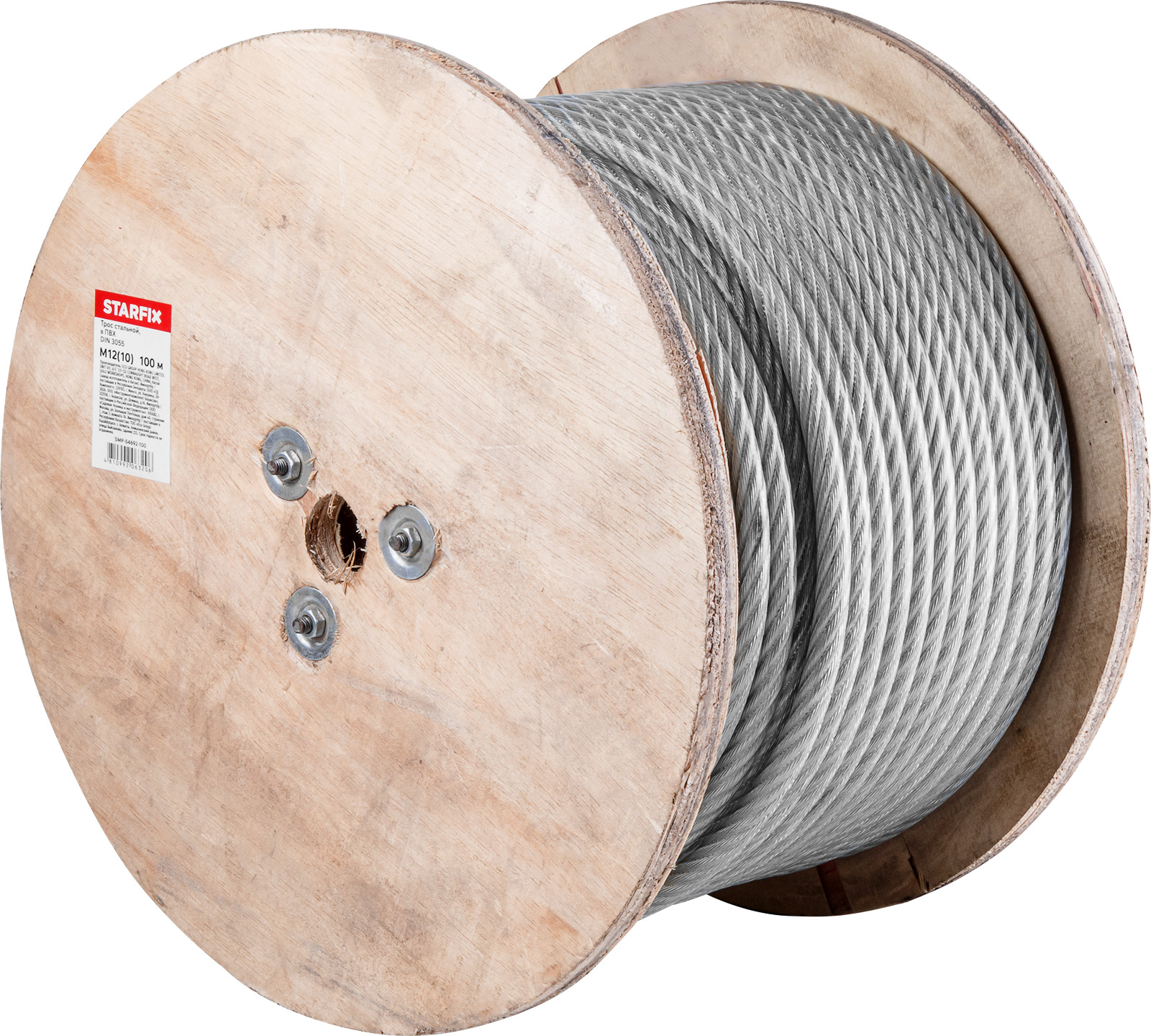 Трос стальной в ПВХ М12(10) DIN 3055 (бухта 100 м) STARFIX