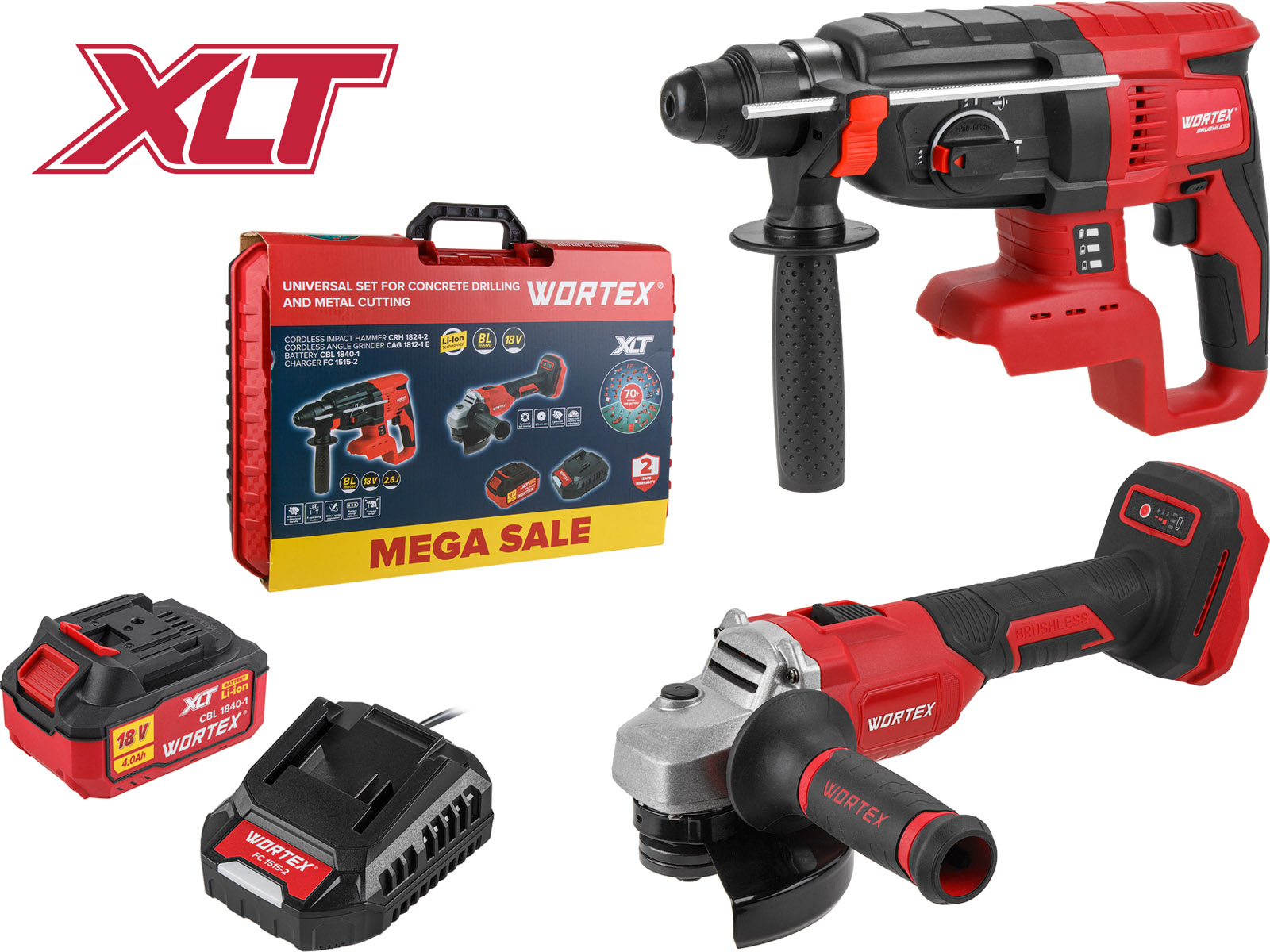 Набор аккум. инструмента WORTEX перфоратор + ушм в чем. ALL1 XLT SET СКИДКА -17%