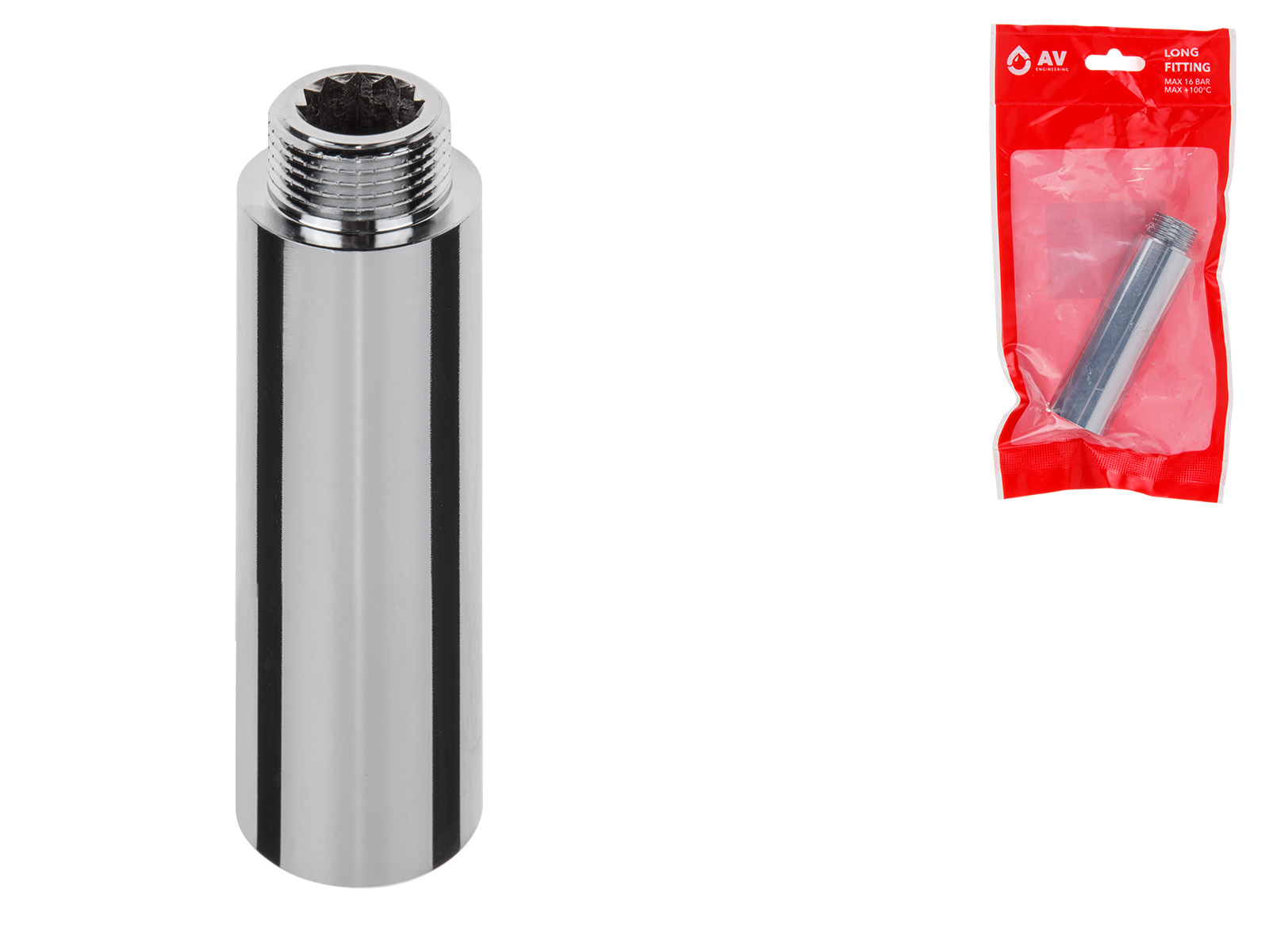 Удлинитель 1/2" вн.-нар. х 80 мм усиленный ХРОМ, AV Engineering (инд. упак.)