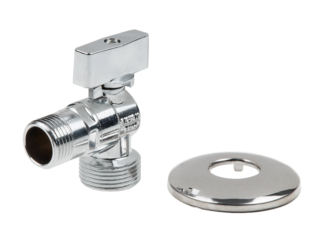 Кран шаровый угловой 1/2" нар.х 3/4" нар. для стир. машины ХРОМ., AV Engineering